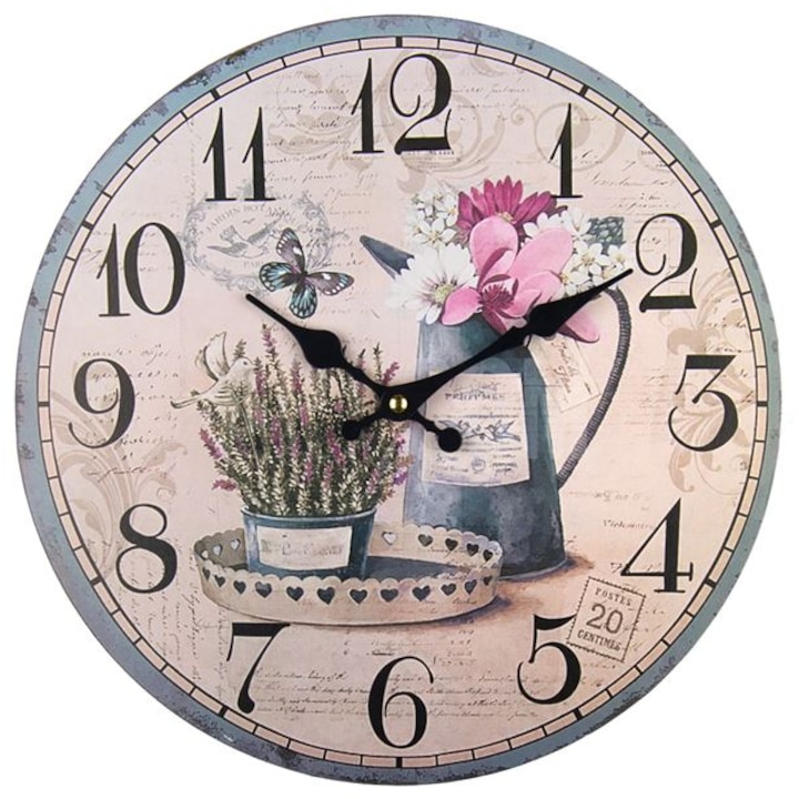 Стенен часовник, Мотив цветя, 34 см