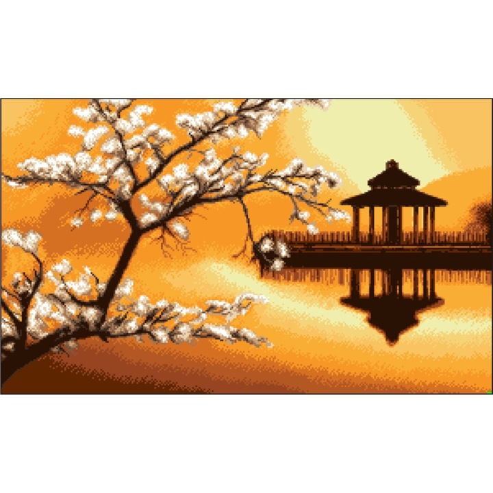 Templul sakurei - kit goblen cu diagrama alb-negru