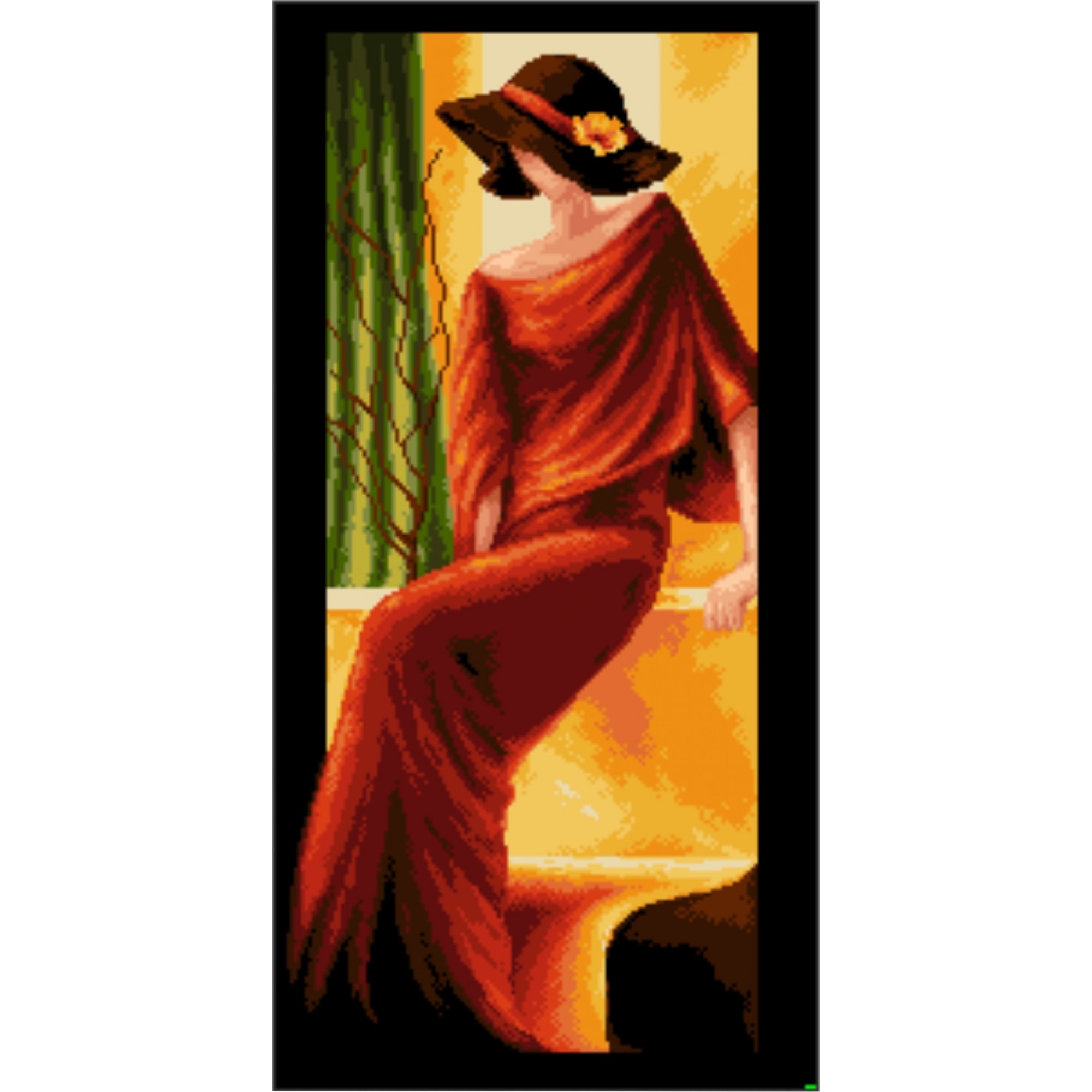 Domnisoara in rosu - kit goblen cu diagrama alb-negru