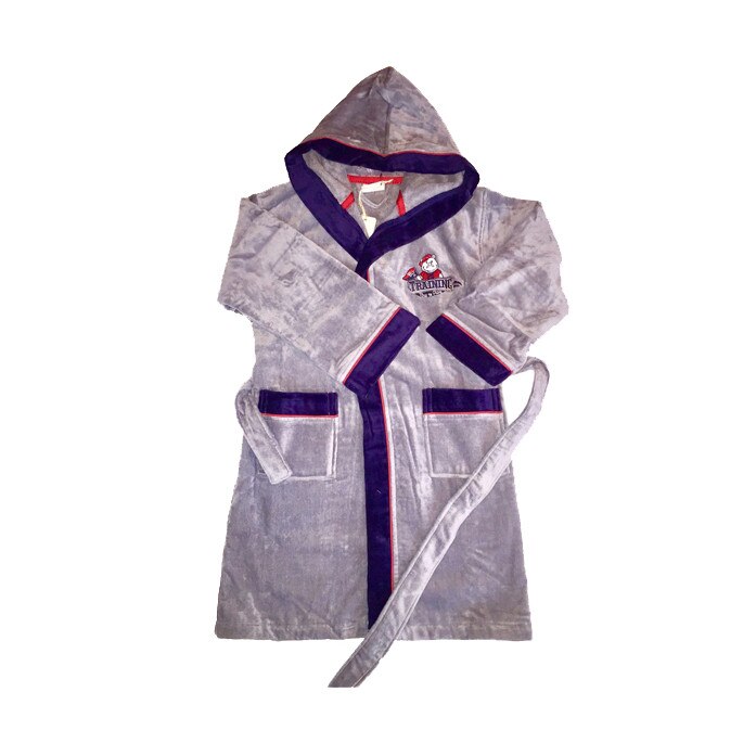 Halat de baie Time to Play Baieti 5-6 ani gri/albastru bumbac organic