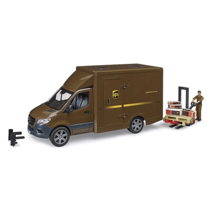 Количка за игра Bruder, UPS, Mercedes Benz, Шофьор, Аксесоари