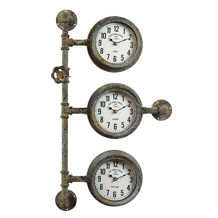 Комплект кафяви метални стенни часовници 41x16x69 см