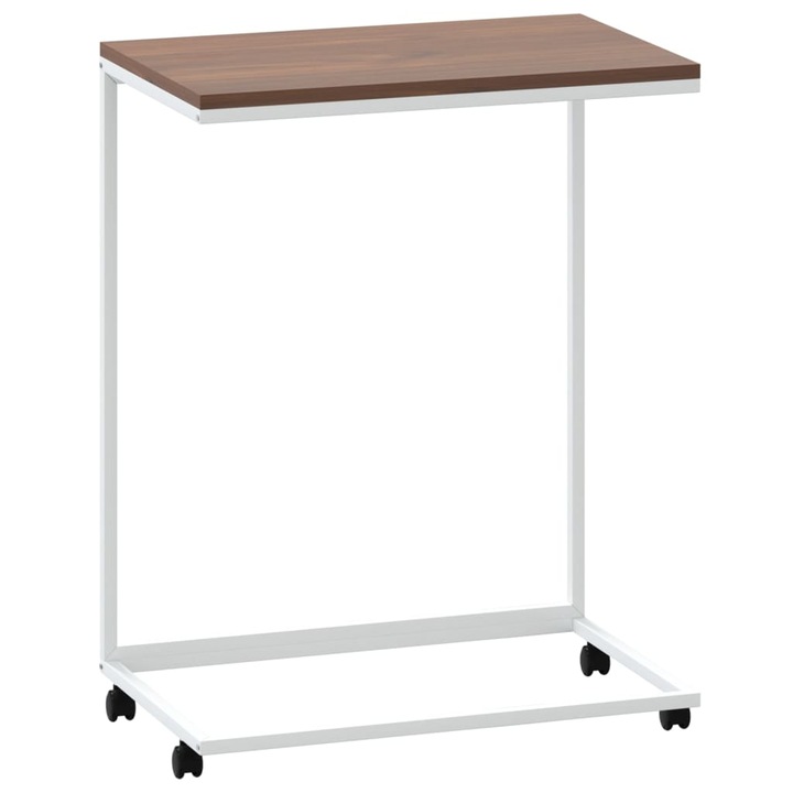 Masuta laterala cu roti vidaXL, alb, 55x35x70 cm, lemn prelucrat, 3.24 kg