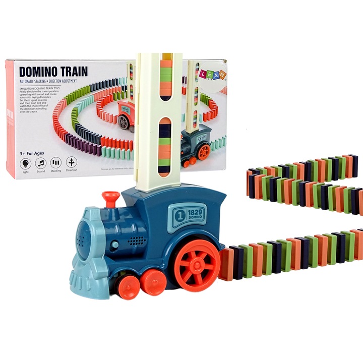 Trenulet interactiv, LEAN TOYS, Domino, multicolor, 16x7x11cm