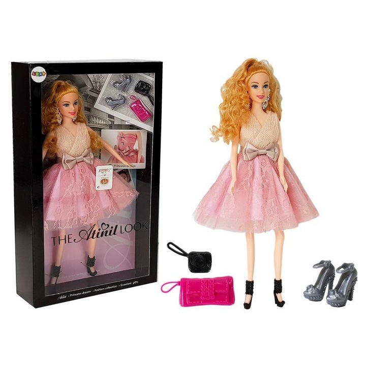 Papusa leantoys Modelka, accesorii, roz pal, 28cm