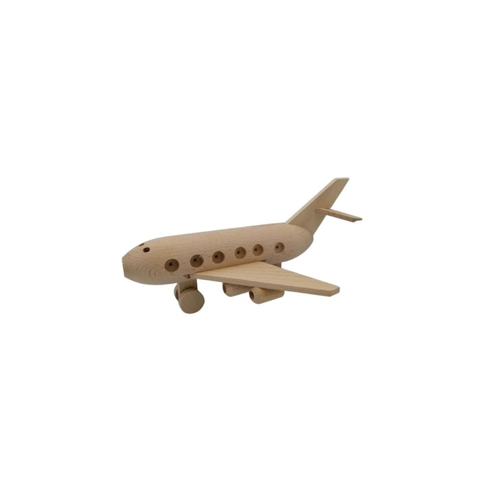 Repülőgép modell természetes fából, 25 cm