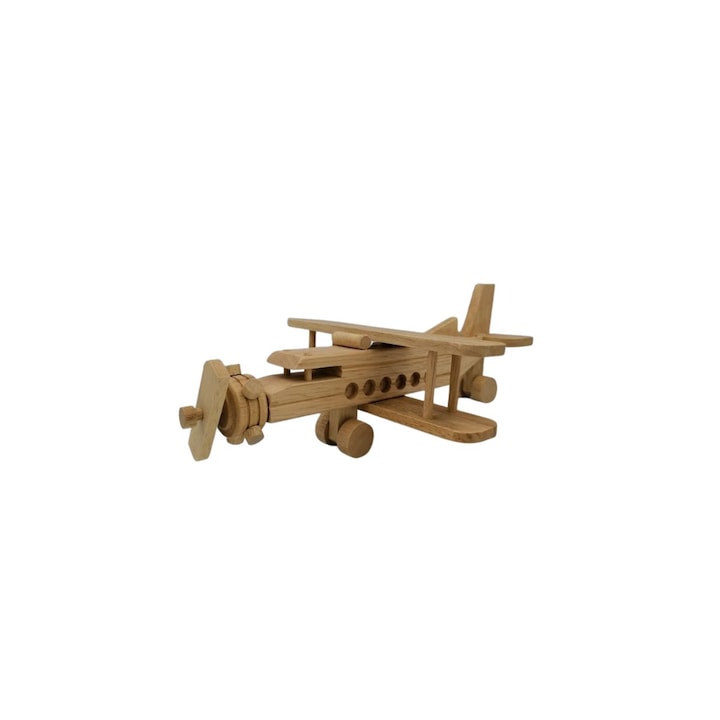 Természetes fából készült kétfedelű repülőgép modell, 25 cm