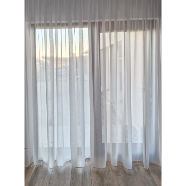 Перде 19240/01, бяло, прозрачно, ленено, с бели вложки, с 10 см галерия, ширина 5 м, височина 2,50 м