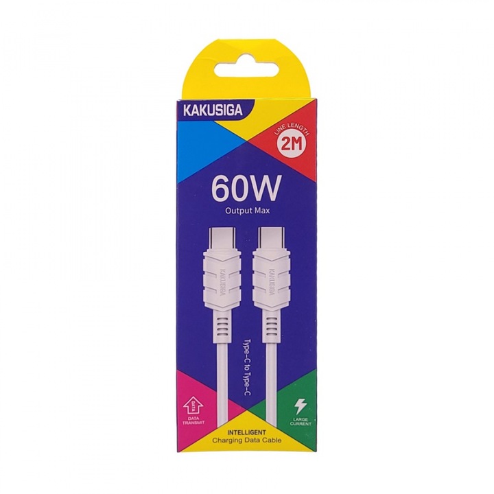 Type-C Type C 60W (20V / 3A) 2m hosszú, szilikon adat és töltőkábel fehér