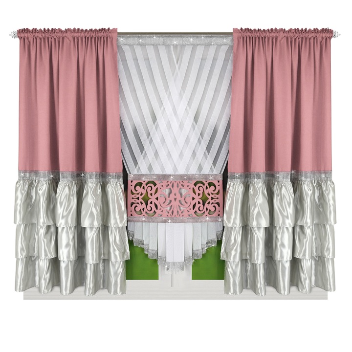 Készre varrt függöny Cypr, 410 x 160 cm, Rózsaszín