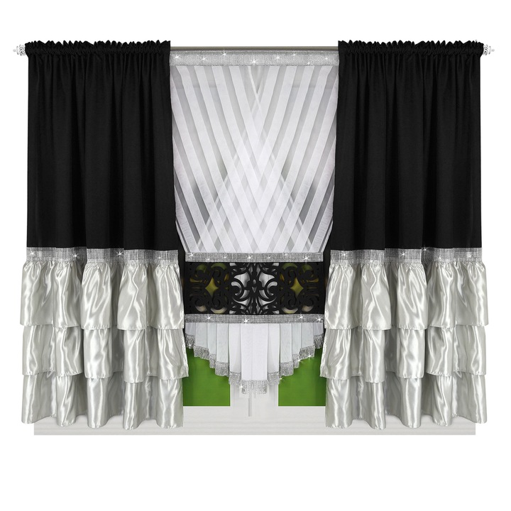 Készre varrt függöny Cypr, 410 x 160 cm, Fekete