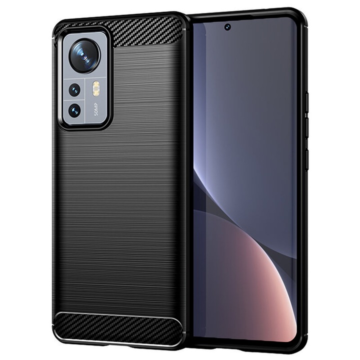 Кейс за Xiaomi 12 Pro, Techsuit Carbon Silicone, черен