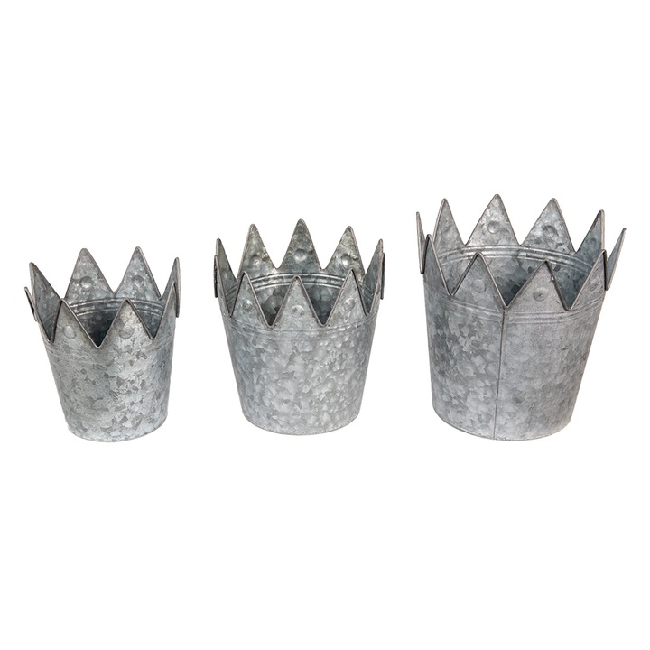 Комплект от 3 сиви метални саксии 29x27, 25x24, 21x20 см