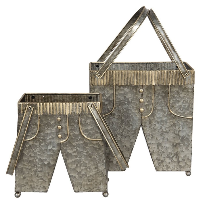 Set 2 ghivece flori din metal gri auriu 28 cm x 15 cm x 30/50 h, 23 cm x 12 cm x 24/43 h