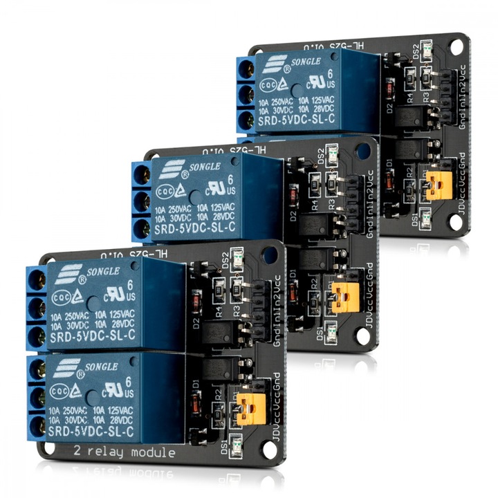Set 3 Module releu cu 2 canale pentru Arduino Raspberry Pi, Kwmobile, Multicolor, Componente electronice, 38813