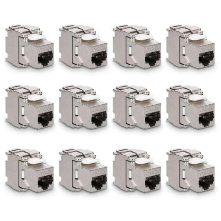 12 db 10 Gbites CAT6A csatlakozó készlet RJ45 Ethernet kábelekhez, Kwmobile, ezüst, fém, 45358.12