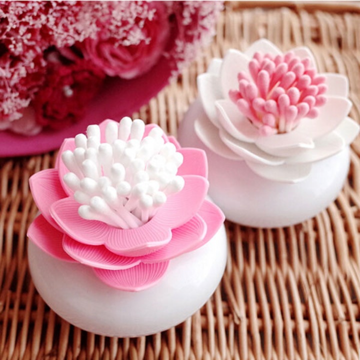 Recipient pentru betisoare, Gm, Lotus, 8x8 cm, Alb/Roz