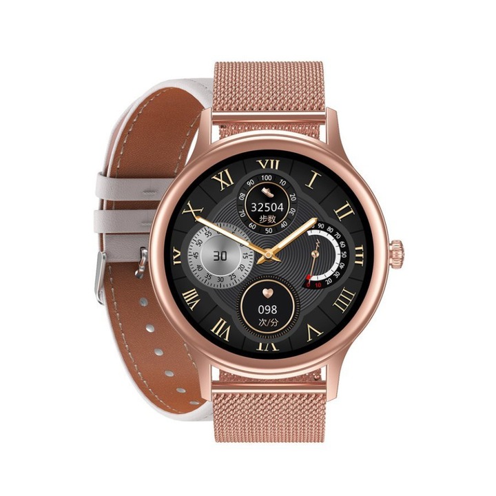 Smartwatch dama cu o curea cadou, Pacific, Metal, Rose gold