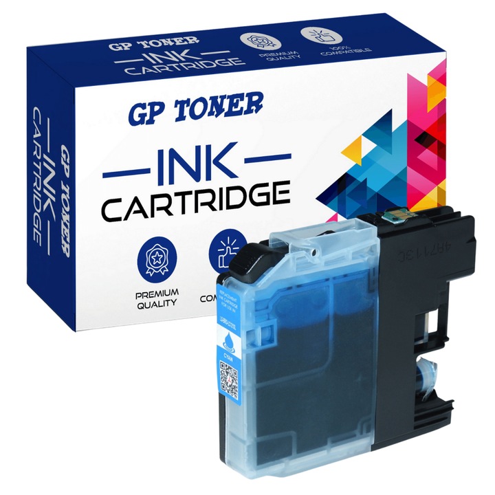 Cartus de cerneala, GP Toner, Compatibil cu Brother LC123 DCP-J132w J152w J552dw MFC-J4410dw 4510dw, Cyan