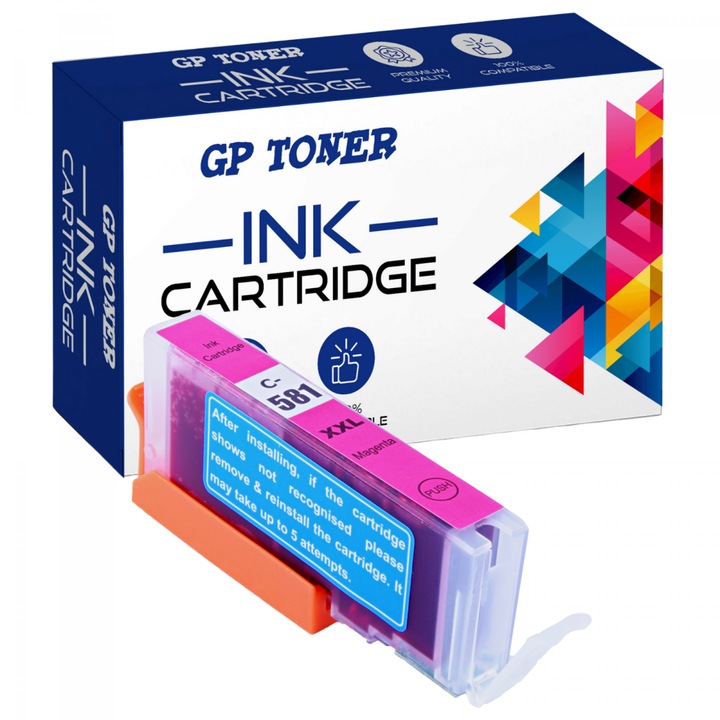 Tintapatron, GP Toner, Kompatibilis: Canon Pixma TS6150 TS6151 TR7550 TR8550 PGI-581XL, Magenta