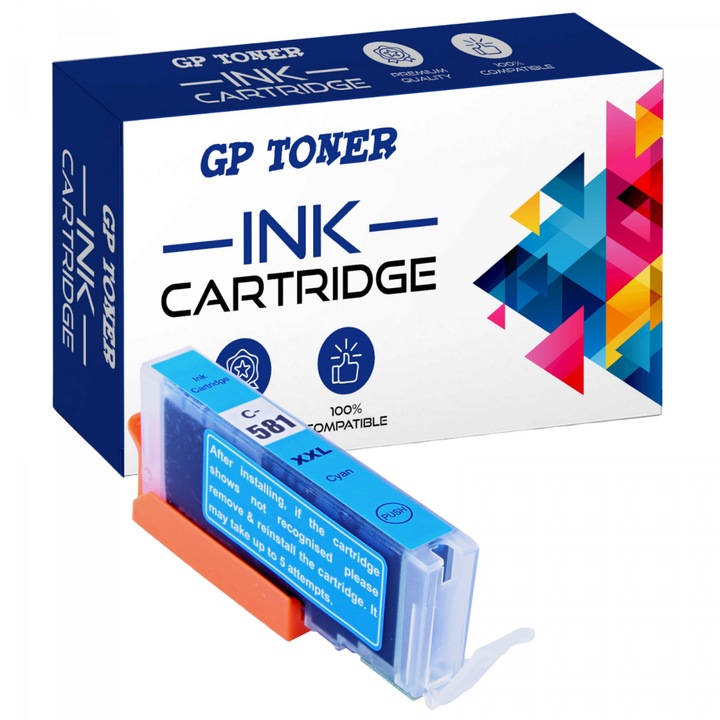 Tintapatron, GP Toner, Kompatibilis: Canon Pixma TS6150 TS6151 TR7550 TR8550 PGI-581XL, Cián