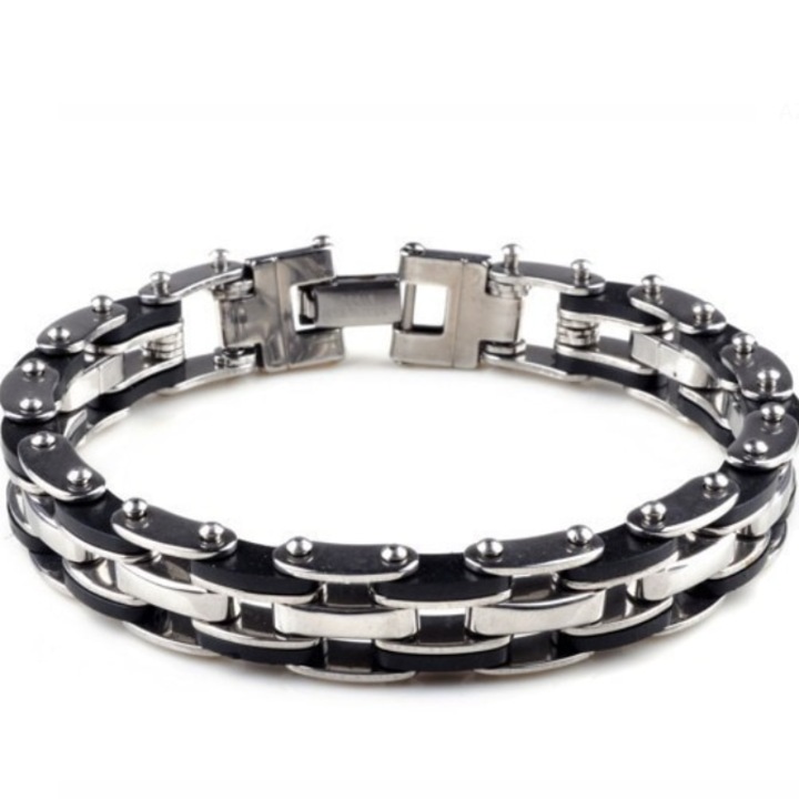 Férfi karkötő, CRM, StyleBiker, ezüst/fekete, 21,5 cm