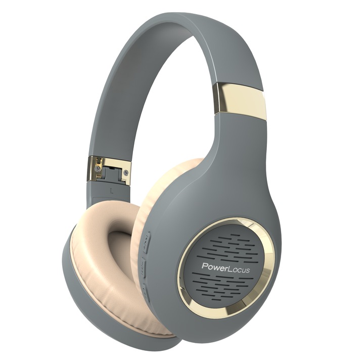 Casti Audio Over ear PowerLocus P4, 30 ore de muzica, Wireless Casti Hands-Free, Asphalt Grey