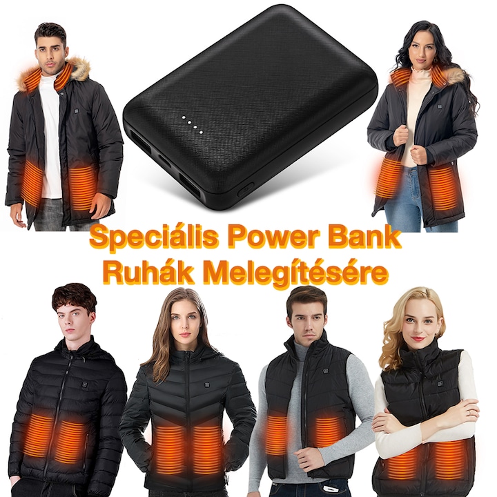 Dollcini, Power Bank, Kifejezetten fűtött ruhákhoz power bank, külső akkumulátor, 2 x USB, 1 x Type C, 10.000 mAh