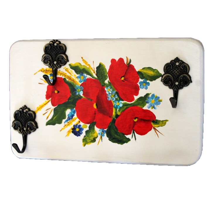 Suport din lemn cu 3 agatatori, Multicolor, 15 cm X 25 cm