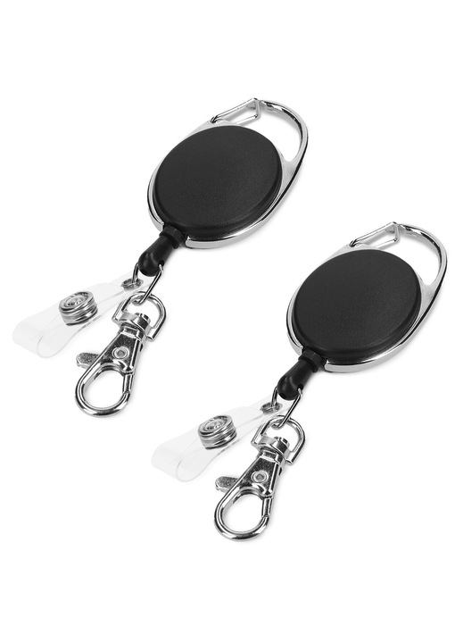 Set 2 Brelocuri retractabile pentru insigne, Kwmobile, Negru, Plastic, 49433.01