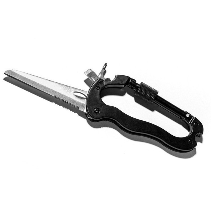 Carabinier multifunctional, Gm, 6in1, 11.7x6.8x1.5 cm, Negru/Argintiu