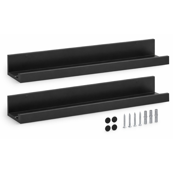 Set 2 rafturi perete MDF, negru, feronerie inclusa, Syamag, 55x12x7 cm