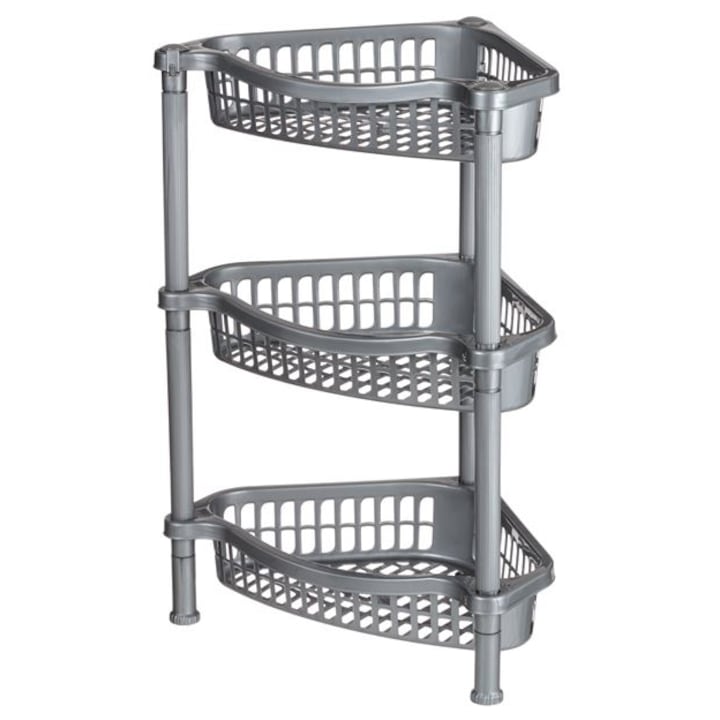 Herum® рафт, с 3 триъгълни рафта, пластмаса, сив, 37 x 27 x 54 cm