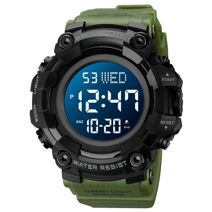Мъжки часовник Skmei Sport Casual Army Style Military Dual Time, Зелен