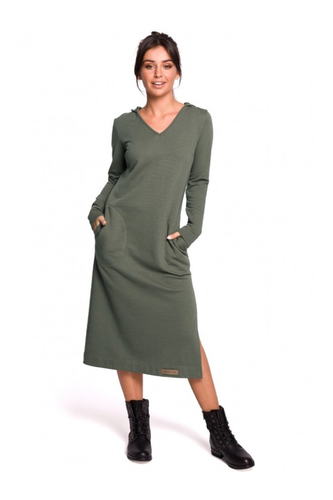 Дамска рокля, Цепка отстрани, Памук/Полиестер, Розов, Каки