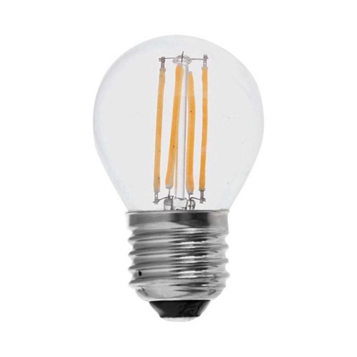 Led крушка с нажежаема жичка 4W, крушка G45, универсален цокъл E27, топла бяла светлина, еквивалентна на класическа крушка 35W