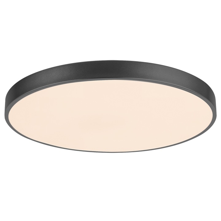 Plafoniera rotunda Tesia, LED 60W, negru mat, abajur alb plastic, dimmer, telecomanda, temperatura culoare reglabila 3000-6000K, IP20, studio, 60 x 5 cm, 230V