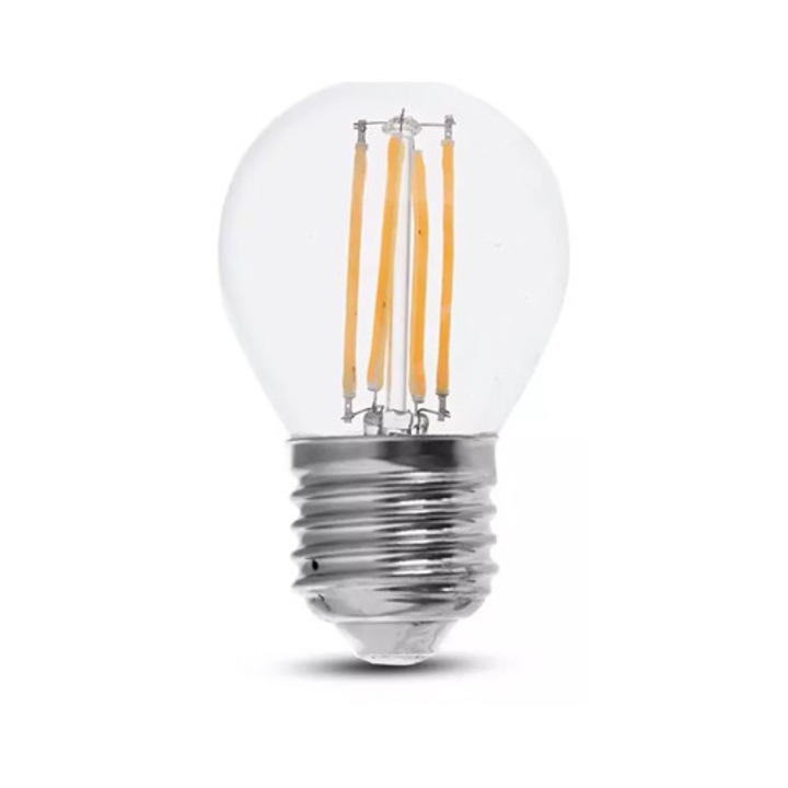 LED крушка с нажежаема жичка 6 W, крушка G45, универсален цокъл E27, студена бяла светлина, еквивалентна на класическа крушка 45 W