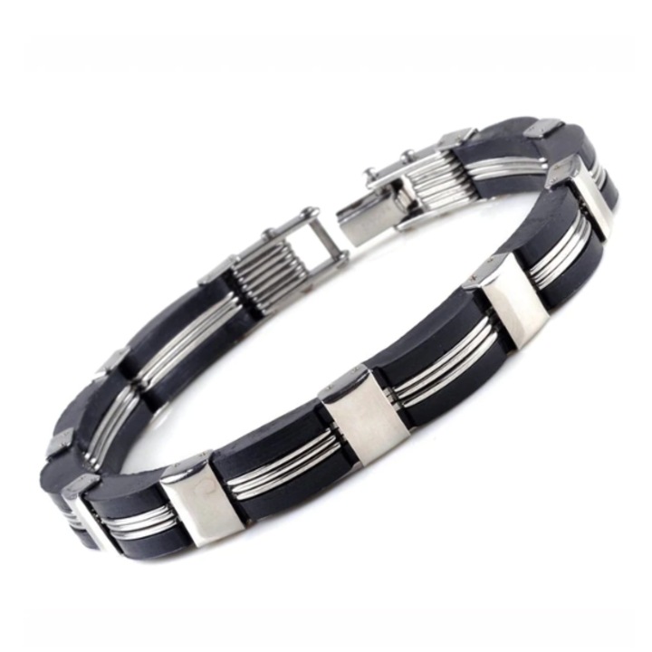 Férfi karkötő, CRM, rozsdamentes acél, fekete/ezüst, 22 cm
