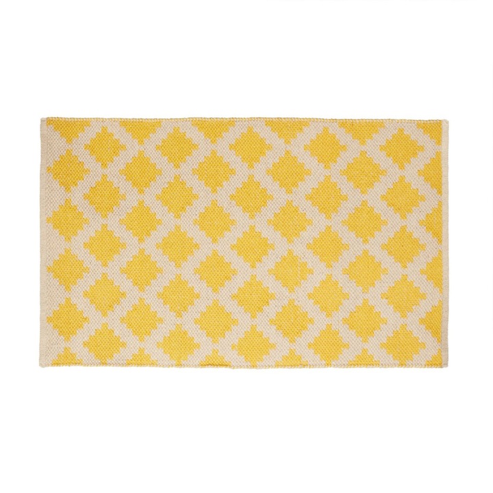 Covor lucrat manual, dimensiuni 70 x 140, bej/galben, Relaxdays