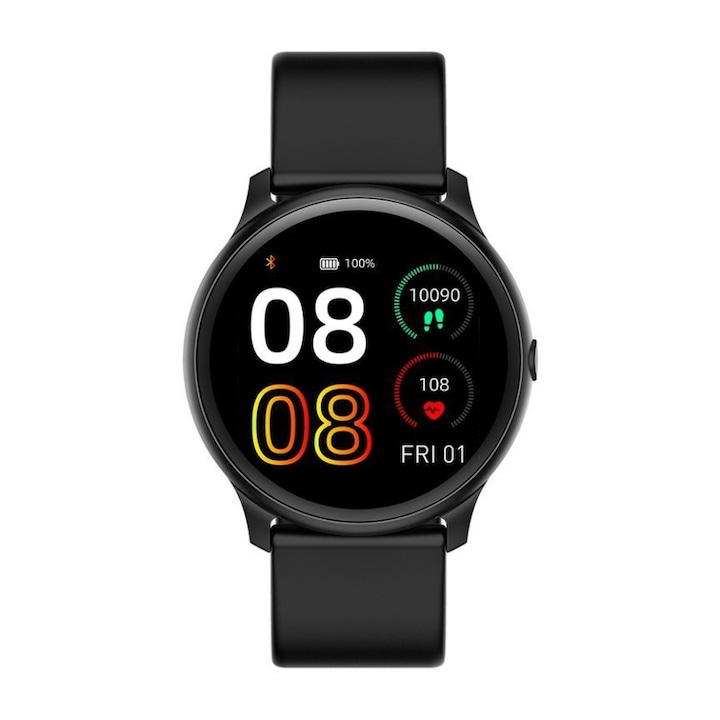Ceas inteligent SANFACE, ecran rotund 1.4 inch, apeluri Bluetooth, bratara din silicon, unisex