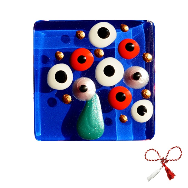 Martisor brosa handmade, pictat pe sticla, Regalo - Vaza cu flori colorate, 2,5 cm