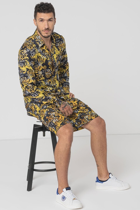 Versace Jeans Couture, Bermude cu model baroc, Negru/Galben, M