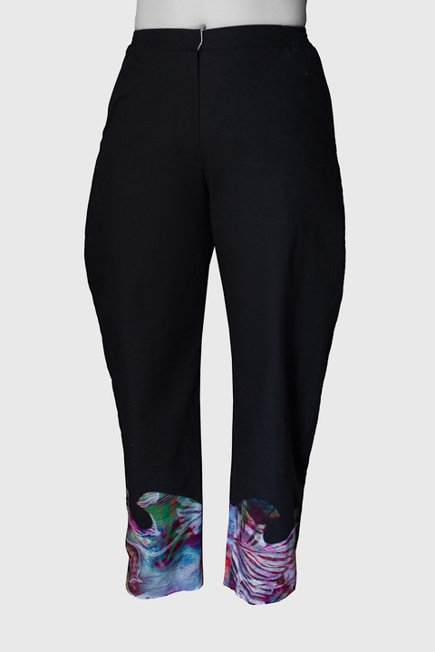 Pantalon lung cu insertii colorate Ruxandra, negru cu albastru, masura, Negru