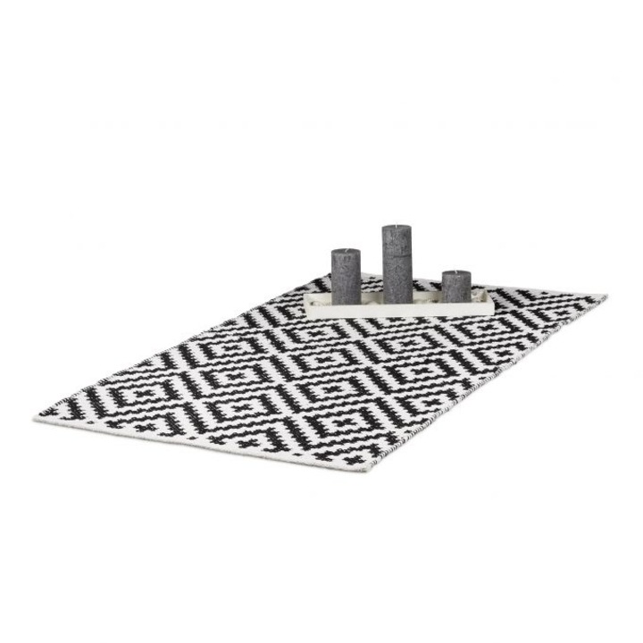 Covor, dimensiuni 70 x 140 cm, alb/negru, antiderapant, tesut manual, Relaxdays