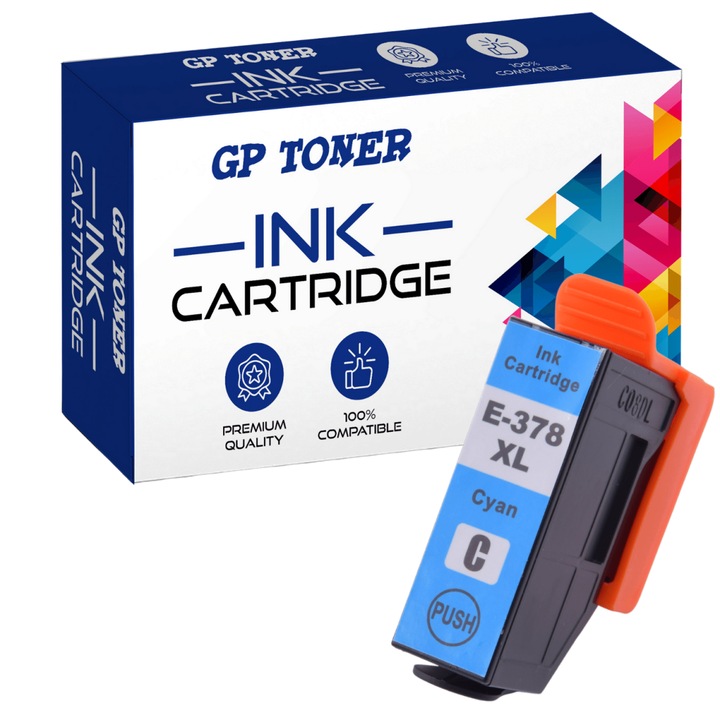 Cartus de cerneala, GP Toner, Compatibil cu Epson 378XL XP-8000 8005 8500 8505 8600 8605 15000, Cyan