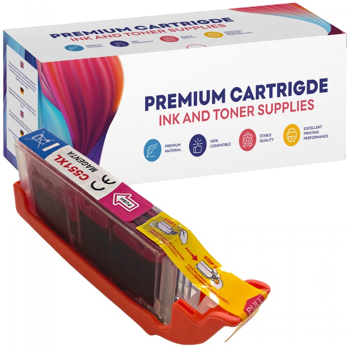 Cartus de cerneala, GP Toner, Compatibil cu Canon CLI-551XL IP7250, MG5450, MG6350, MX725, MX925, Magenta