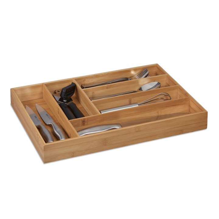 Relaxdays evőeszköztartó, bambuszból, natúr, 5 x 30,5 x 43 cm