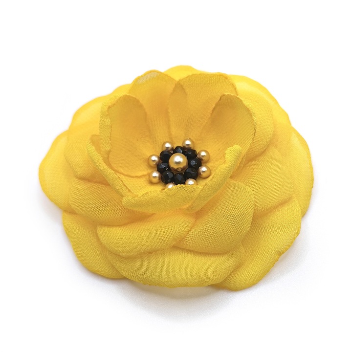 Brosa floare din voal eleganta, Zia Fashion, Sol, galben, handmade