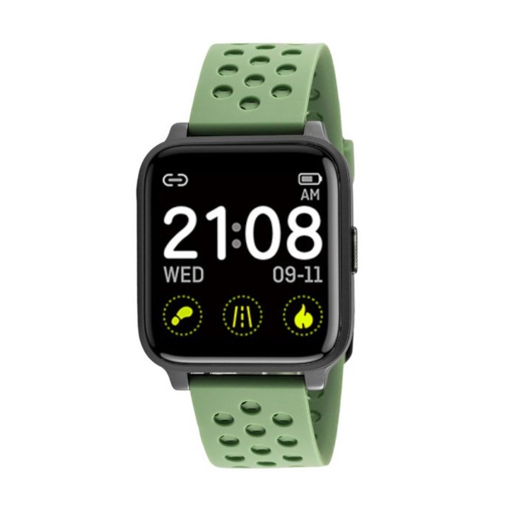 Smartwatch unisex RNCE58, Rubicon, Cauciuc, Negru/Verde